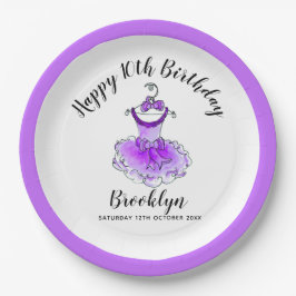 Paarse feestjurk meisjes 10e verjaardagsfeest papi papieren bordje