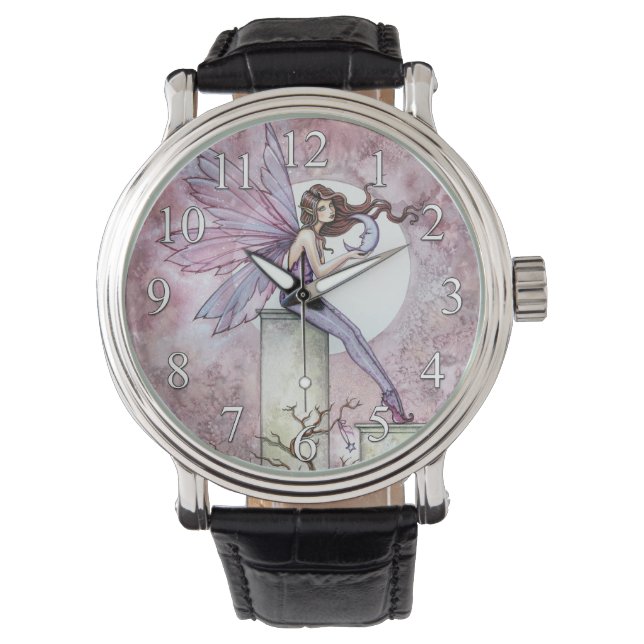 Paarse feiën met Little Moon Fantasy Art Horloge (Voorkant)
