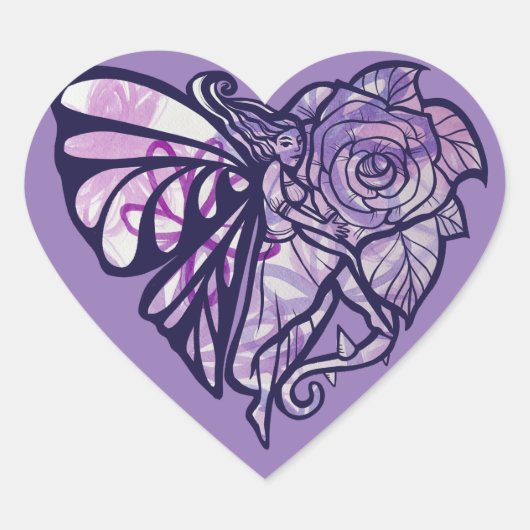 Paarse feiharde Roos Fairies Gardening Heart Hart Sticker (Voorkant)