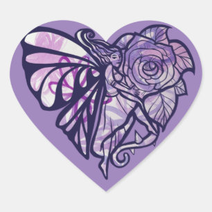 Paarse feiharde Roos Fairies Gardening Heart Hart Sticker