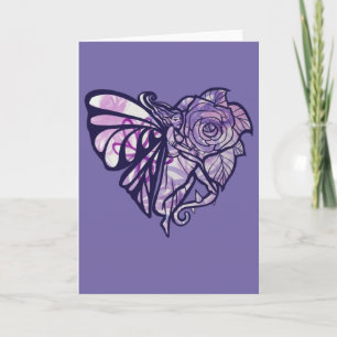 Paarse feiharde Roos Fairies Gardening Heart Kaart
