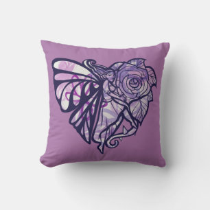 Paarse feiharde Roos Fairies Gardening Heart Kussen