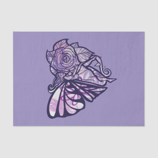 Paarse feiharde Roos Fairies Gardening Heart Tissuepapier (Voorkant)