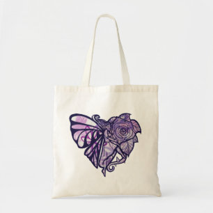 Paarse feiharde Roos Fairies Gardening Heart Tote Bag