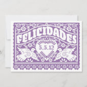 Paarse Felicidades Tortelduifjes Papel Picado Kaart (Achterkant)