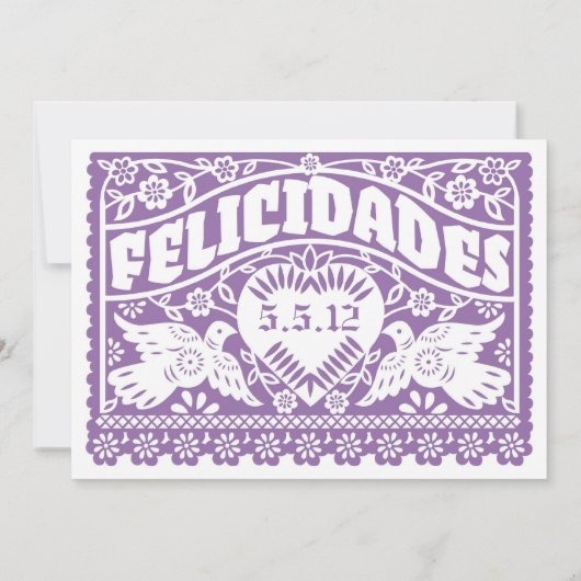 Paarse Felicidades Tortelduifjes Papel Picado Kaart (Achterkant)