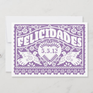 Paarse Felicidades Tortelduifjes Papel Picado Kaart