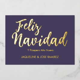 Paarse Feliz Navidad Spaanse Goud Folie Kerst Folie Feestdagenkaart