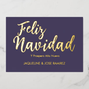 Paarse Feliz Navidad Spaanse Goud Folie Vakantie Feestdagenkaart