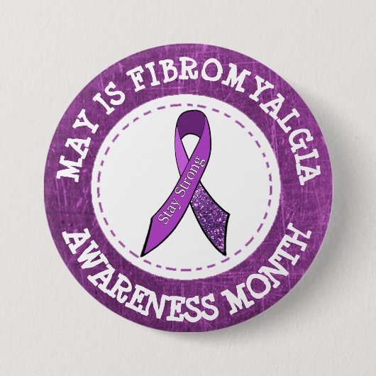 Paarse fibromyalgie Bewustheid Maand Ribbon Button (Voorkant)
