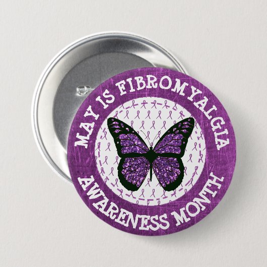 Paarse fibromyalgie Bewustheid Maand Ribbon Button (Voorkant /achterkant)