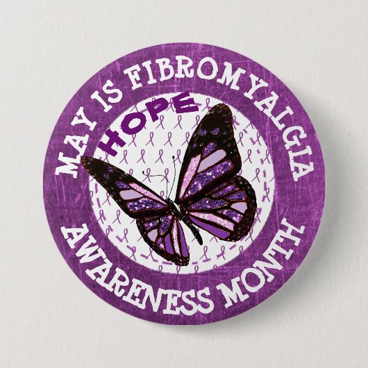 Paarse Fibromyalgie Maand Bewustzijn Lint Knoop Ronde Button 7,6 Cm (Voorkant)