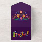 Paarse Fiesta Floral Baby shower All In One Uitnodiging (Buitenkant)