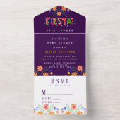 Paarse Fiesta Floral Baby shower All In One Uitnodiging (Binnen)