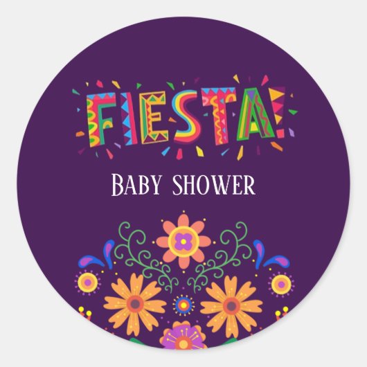 Paarse Fiesta Floral Baby shower Ronde Sticker (Voorkant)