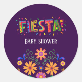 Paarse Fiesta Floral Baby shower Ronde Sticker