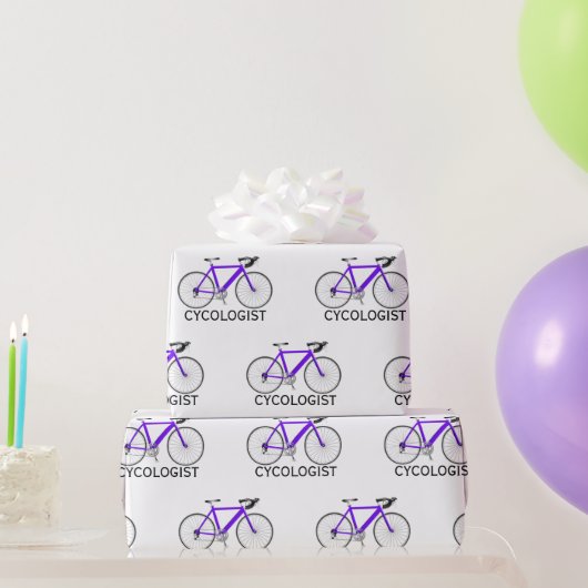 Paarse fiets met cycoloog Tekst op wit Cadeaupapier (Feestgeschenken)