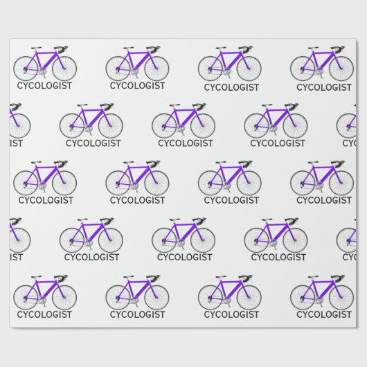 Paarse fiets met cycoloog Tekst op wit Cadeaupapier (Vlak)