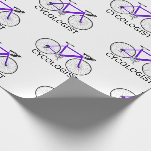 Paarse fiets met cycoloog Tekst op wit Cadeaupapier (Hoek)
