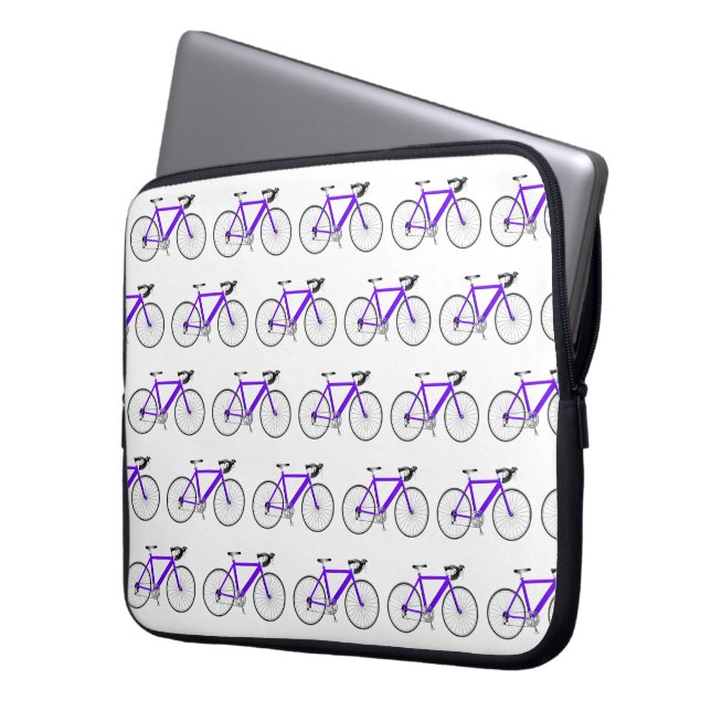 Paarse fiets op wit laptop sleeve (Voorkant Links)