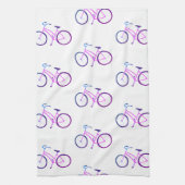Paarse fietsen trekken keukenhanddoek rond (Verticaal)