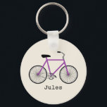 Paarse fietsenSleutelhanger Sleutelhanger<br><div class="desc">Een sleutelhanger met een afbeelding van een paarse fiets. Personaliseer met jouw naam onder de fiets.</div>