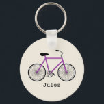 Paarse fietsenSleutelhanger Sleutelhanger<br><div class="desc">Een sleutelhanger met een afbeelding van een paarse fiets. Personaliseer met jouw naam onder de fiets.</div>
