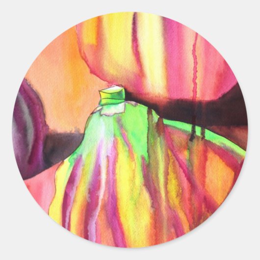 Paarse figuren origineel kunstdruppelschilderij va ronde sticker (Voorkant)