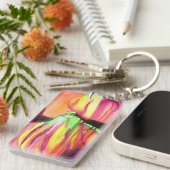 Paarse figuren waterverf origineel kunstdruppelsch sleutelhanger (Voorkant Rechts)