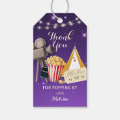 Paarse filmavond verjaardagsfeestje bedankt cadeaulabel (Voorkant)