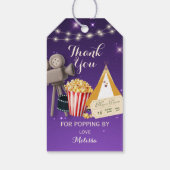 Paarse filmavond verjaardagsfeestje bedankt cadeaulabel (Achterkant)