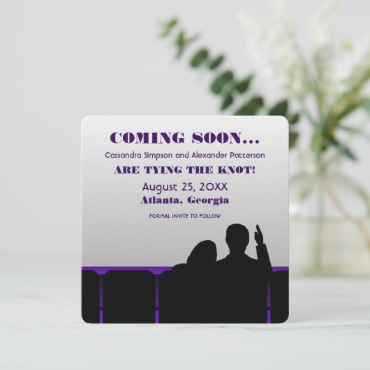 Paarse filmtheater Sla de datum op Save The Date (Staand voorkant)