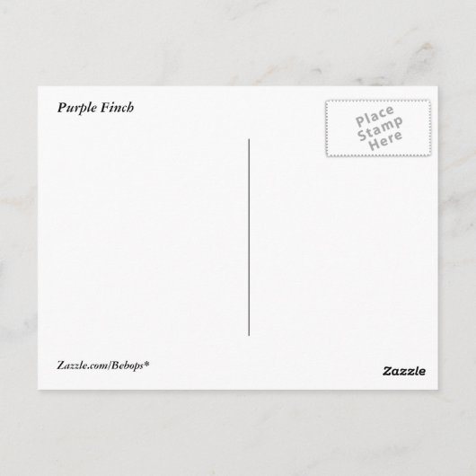 Paarse Finch Briefkaart (Achterkant)
