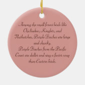 Paarse finch fotografie rondom keramisch ornament (Achterkant)