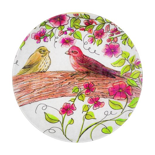 Paarse Finch Serving Tray Snijplank (Voorkant)