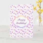 Paarse flamingo's, kaart. kaart (Gele Bloem)