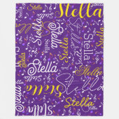 Paarse fleece deken met kleur muzieknoten (Voorkant)