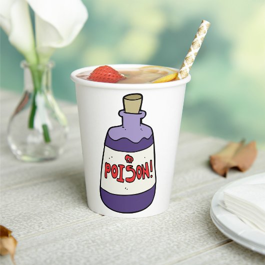 Paarse fles vergif papieren bekers