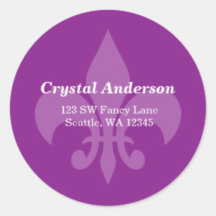 Paarse Fleur-de-Lis Aangepast adreslabel Ronde Sticker