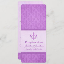 Paarse Fleur De Lis bruiloft receptie diner menu
