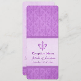 Paarse Fleur De Lis bruiloft receptie diner menu Kaart