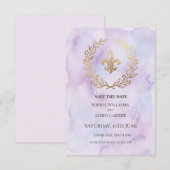 Paarse Fleur De Lis Bruiloft Save The Date (Voorkant / Achterkant)