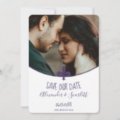 Paarse Fleur de Lis-foto slaat de datum op Aankondiging (Voorkant)