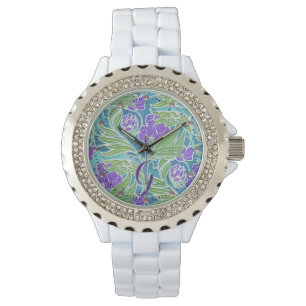 PAARSE FLEUR DE LIS , GROENE LEZEN AQUA BLUE FLORA HORLOGE