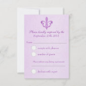 Paarse Fleur De Lis officiële bruiloft RSVP (Achterkant)