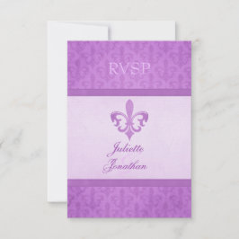 Paarse Fleur De Lis officiële bruiloft RSVP Kaartje