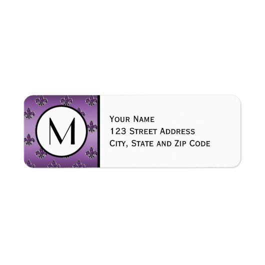 Paarse Fleur de Lis Patroon Retouradres Label (Voorkant)