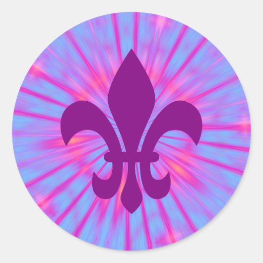 Paarse Fleur de Lis Ronde Sticker (Voorkant)