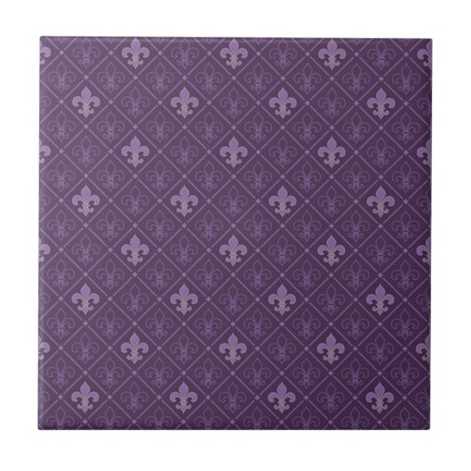 Paarse Fleur de Lis Seamless Pattern Tegeltje (Voorkant)