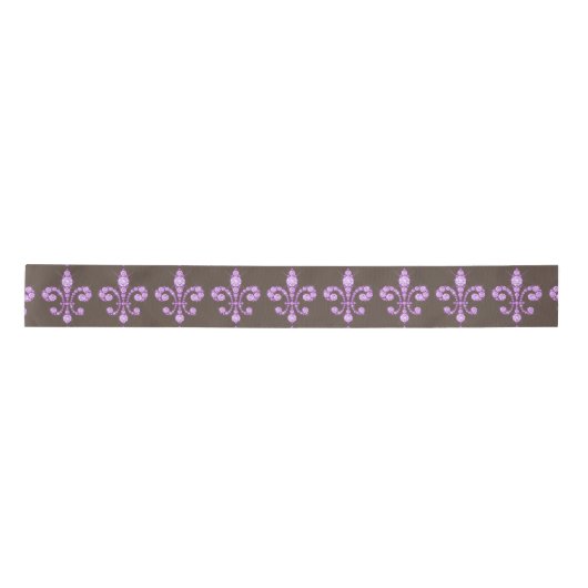 Paarse Fleur de Lys Satin Ribbon Satijnen Lint (Voorkant)